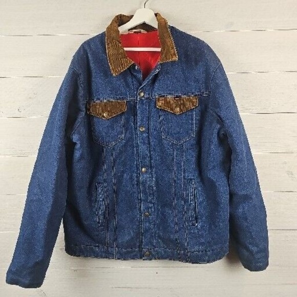 Key Imperial Lined Denim Trucker Jacket Metal Snaps Adult Corduroy Insulated VTG - Picture 1 of 16